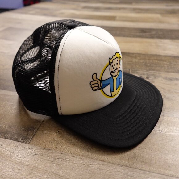 Bethesda Fallout Vault Boy Trucker Hat OSFM Black White Snapback - Picture 2 of 9